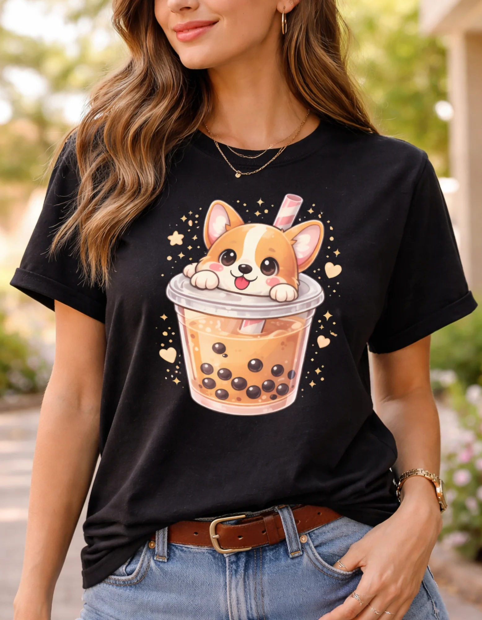 Corgi in a Bubble Tea Cup T-Shirt for Animal Lovers – Cute Dog Mom Gift Idea, Kawaii Boba Tee for Women Men, DTF Transfer Available