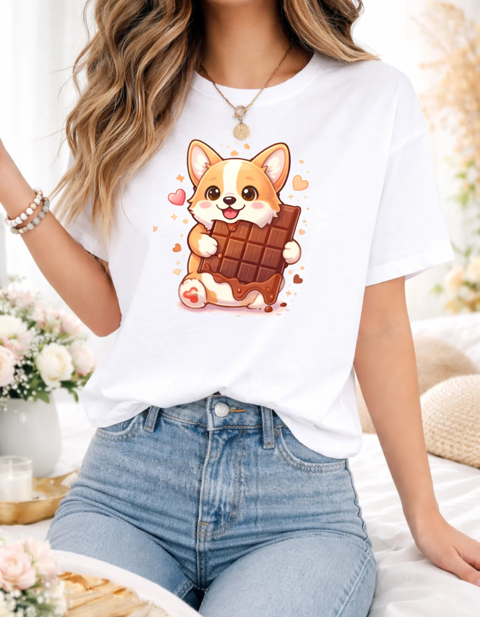 Cute Corgi T-Shirt for Chocolate Lovers, Kawaii Dog Gift