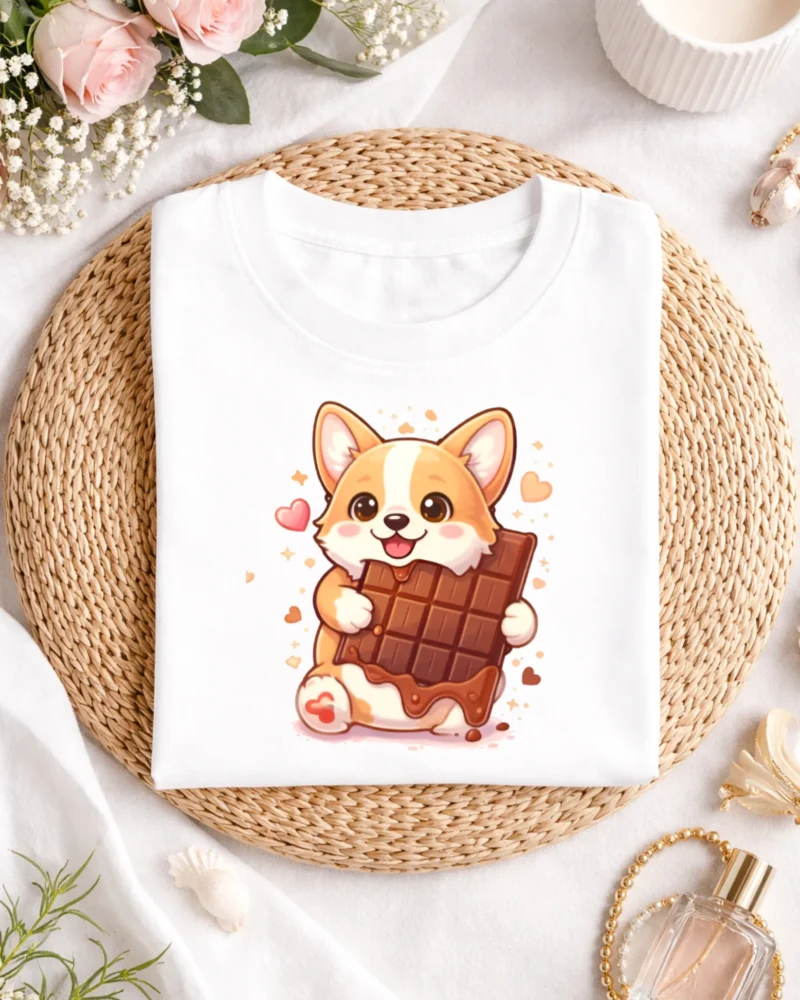 Cute Corgi T-Shirt for Chocolate Lovers, Kawaii Dog Gift