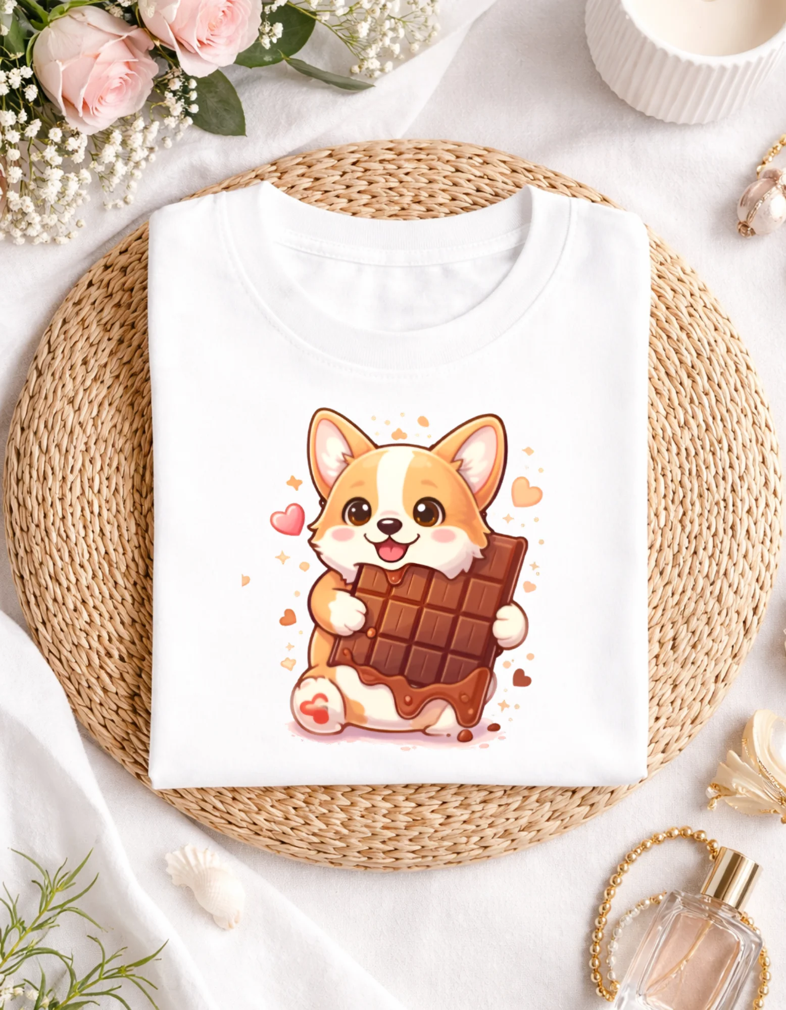 Cute Corgi T-Shirt for Chocolate Lovers, Kawaii Dog Gift