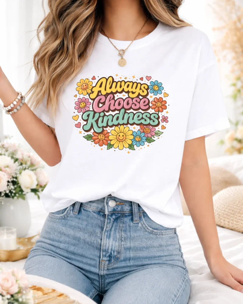 Kindness motivational Tee, Retro Floral T-Shirt for Women