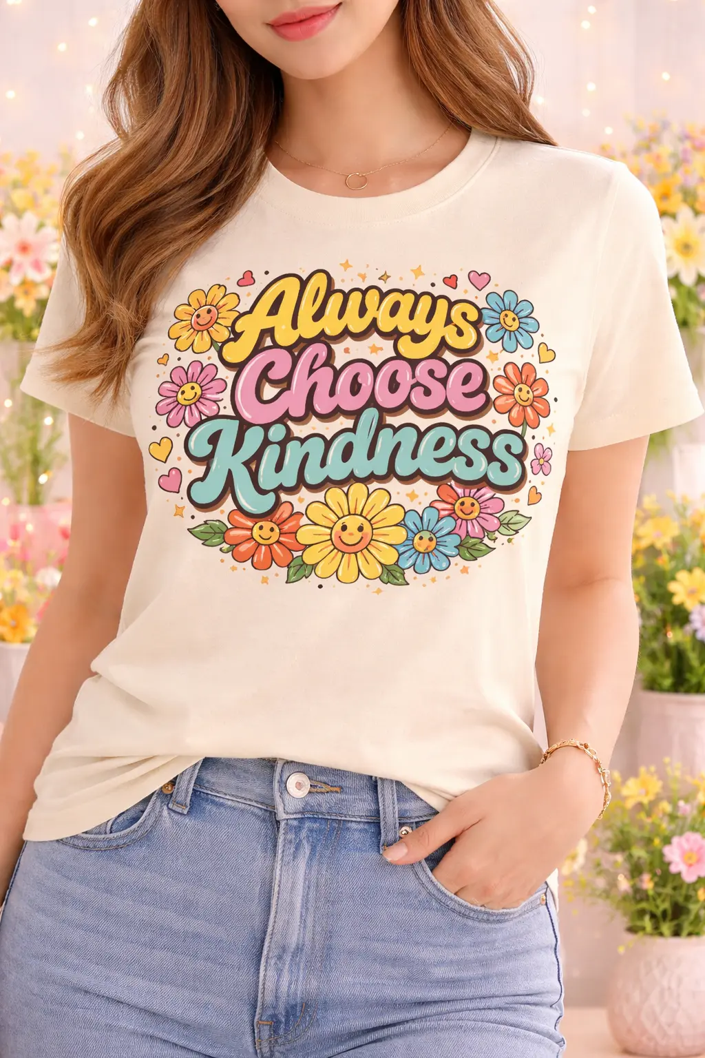 Kindness motivational Tee, Retro Floral T-Shirt for Women