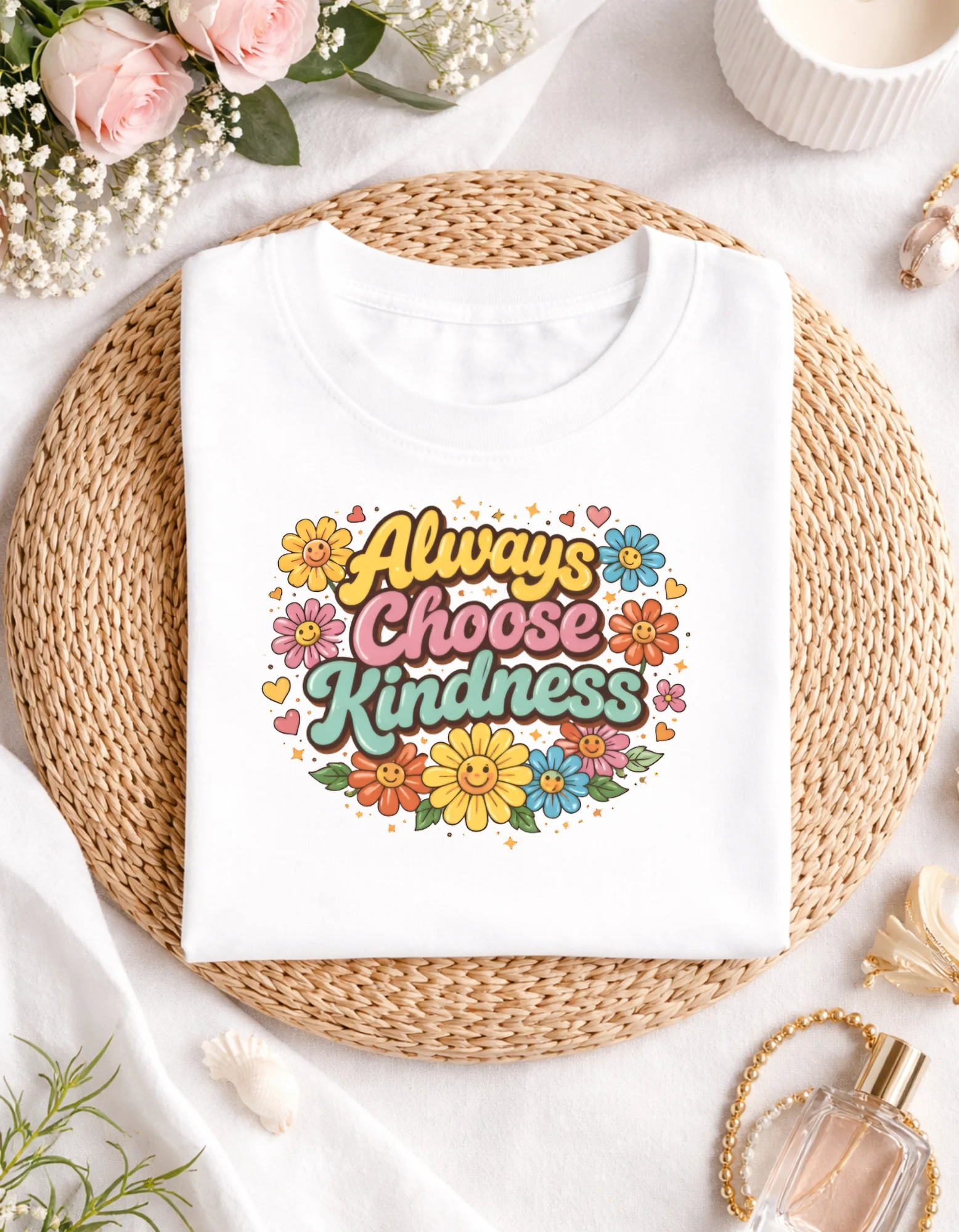 Kindness motivational Tee, Retro Floral T-Shirt for Women