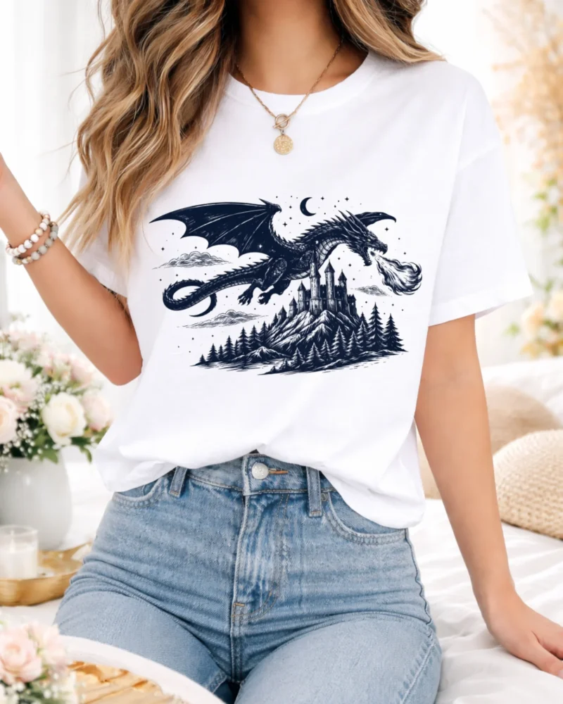 Midnight Dragon Guardian Tee, Gothic Dragon Shirt for Fantasy Fans